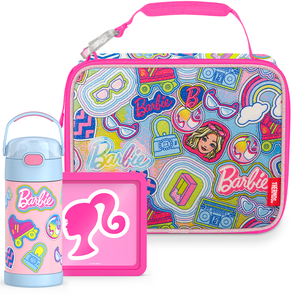 Barbie Bundle - Soft Lunch Box. 12oz FUNtainer Water Bottle & Hard Ice