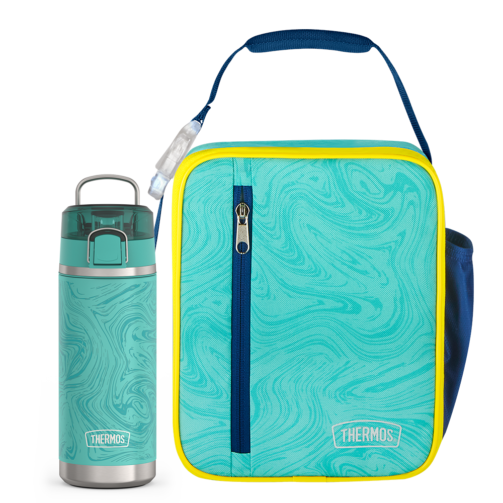 Teal Marble Upright & 18oz Icon Kids Water Bottle Bundle